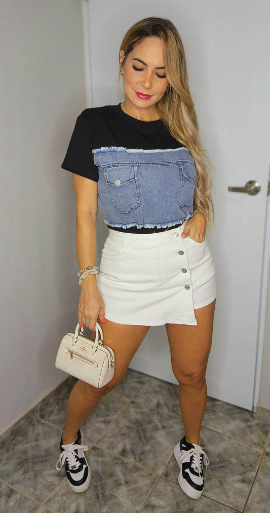 White Denim Skort