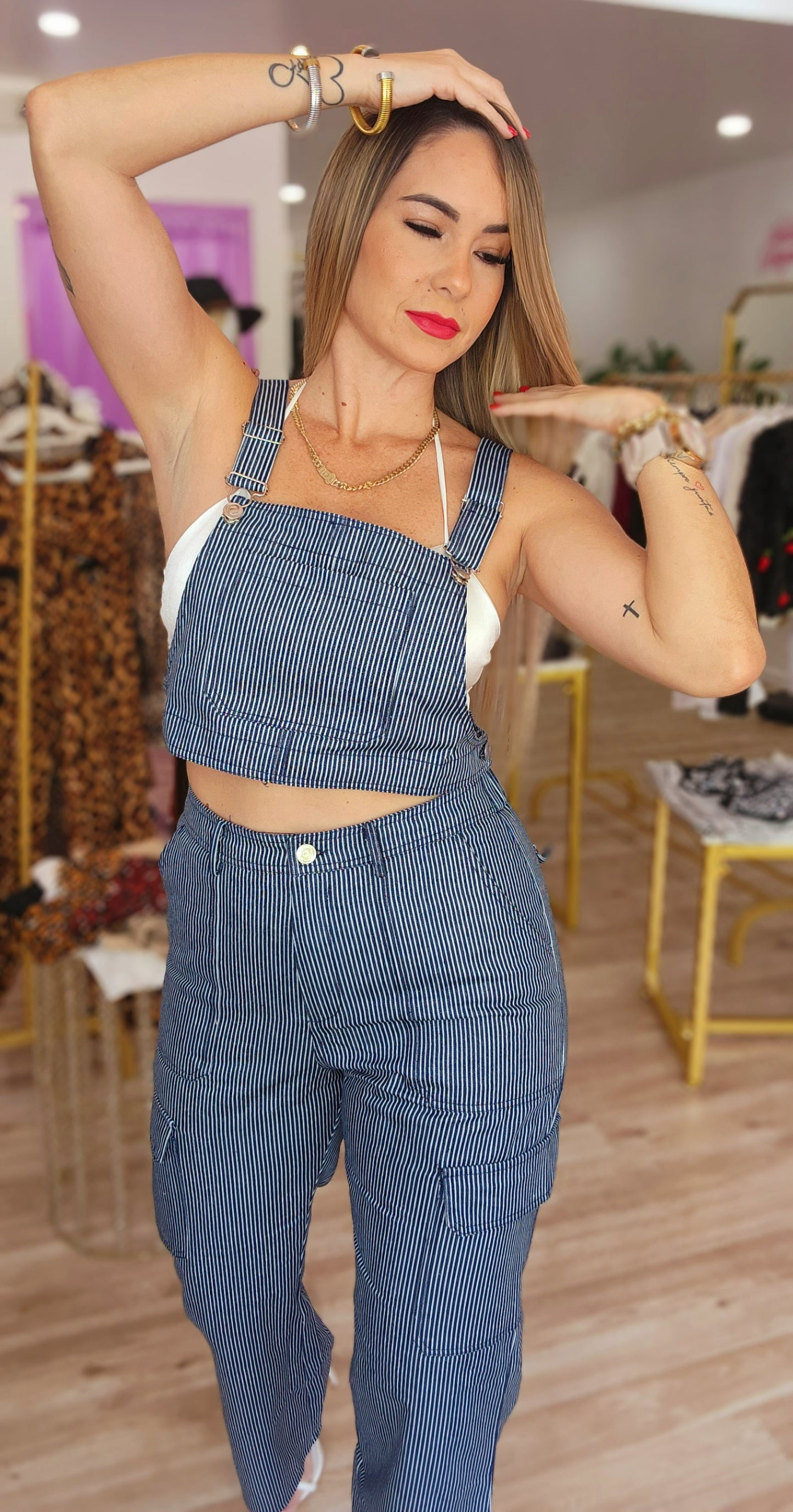 Denim Cargo Overall Set