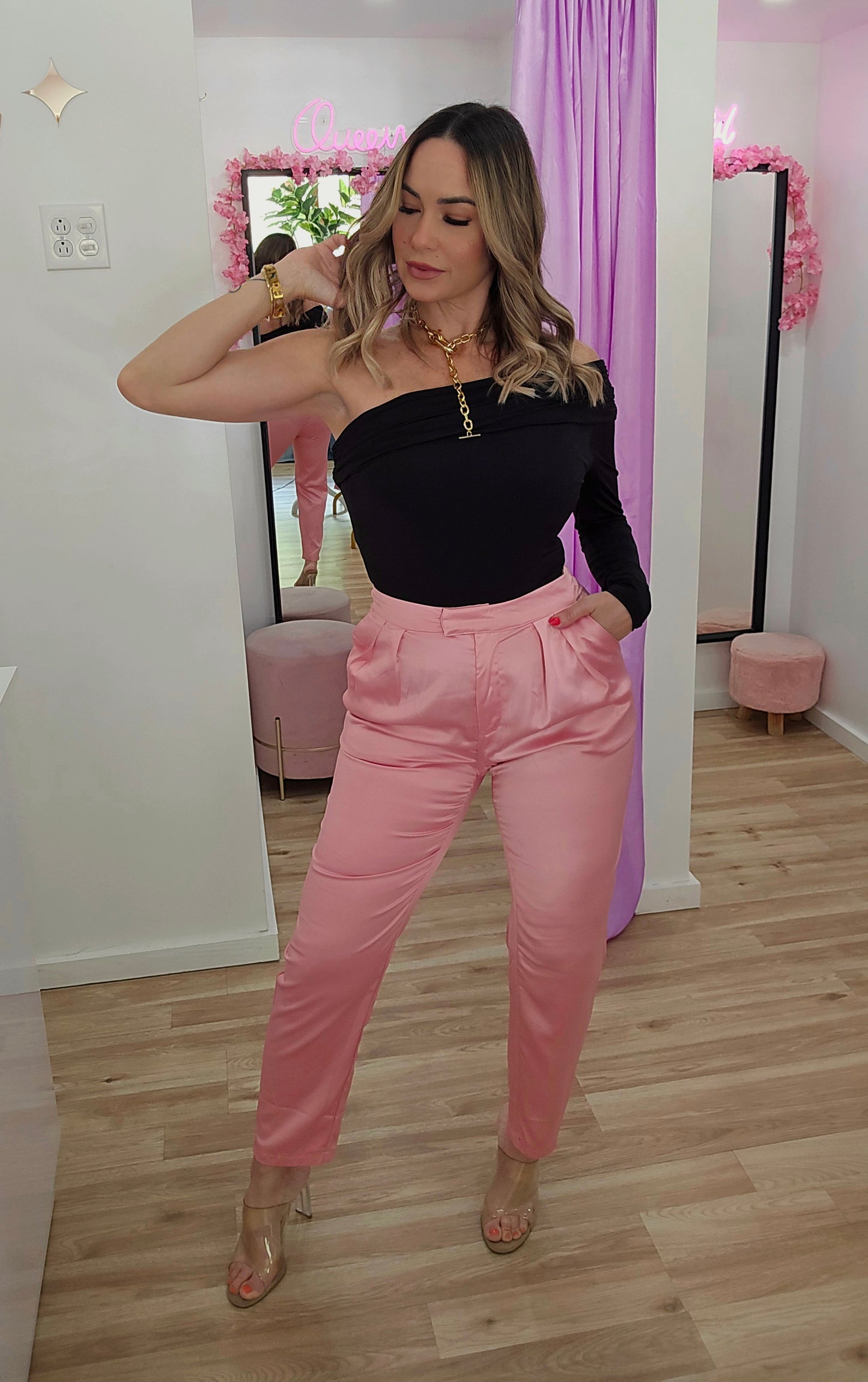 Pink Satin Pants