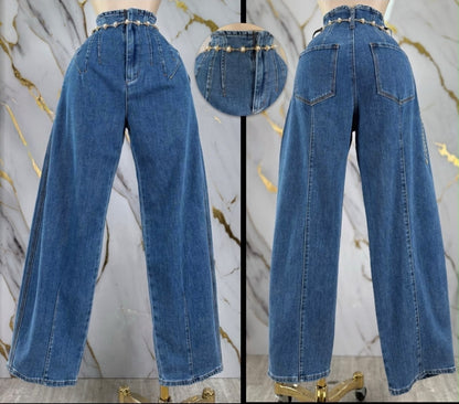 Zara" Denim Barrel Jeans (incluye correa)