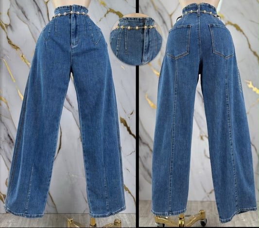 Zara" Denim Barrel Jeans (incluye correa)