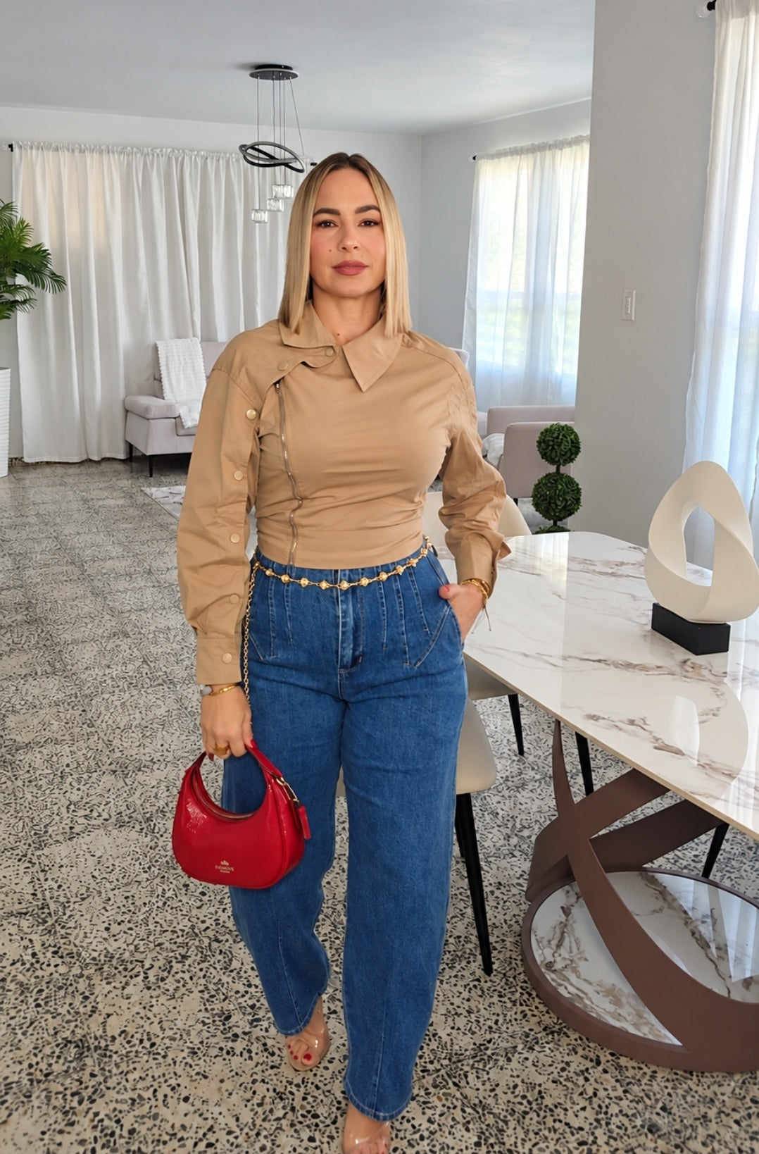 Zara" Denim Barrel Jeans (incluye correa)