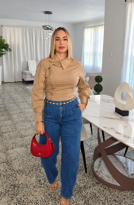 Zara" Denim Barrel Jeans (incluye correa)
